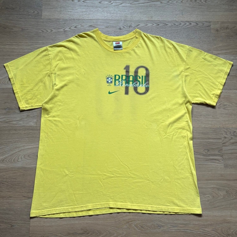 Vtg Nike Ronaldinho Brazil T-Shirt Mens XXL Yellow Good Graphic Tee 10